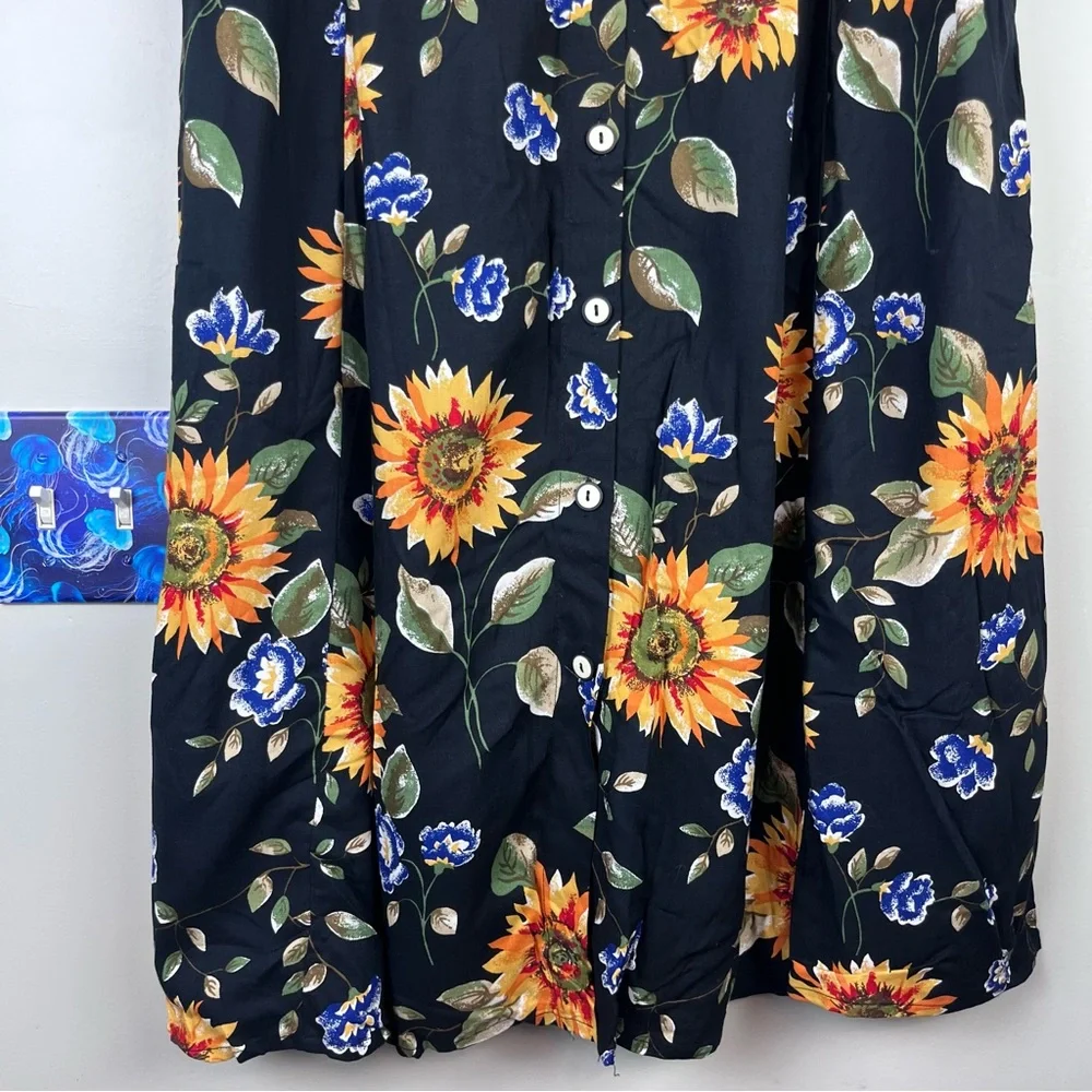Vintage 90s Maxi Skirt Medium Sunflower Fairy Grunge Cottagecore Button Front - Picture 3 of 9